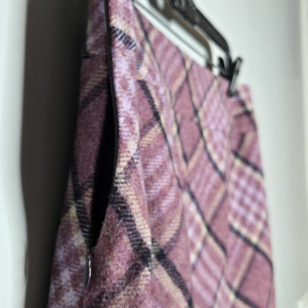 Talbots Wool Blend Plaid Mini Skirt 6 Purple Pink Check A-Line Preppy Academia - Picture 6 of 8